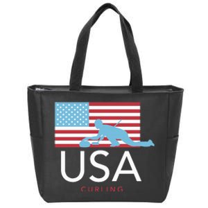 Usa Curling American Flag Winter Sports Games Zip Tote Bag