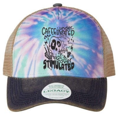 Under Caffeinated And Over Stimulated Caffeine Skeleton Snarky Legacy Tie Dye Trucker Hat