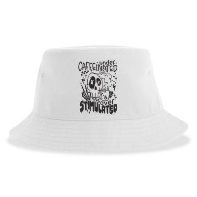 Under Caffeinated And Over Stimulated Caffeine Skeleton Snarky Sustainable Bucket Hat