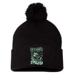 Under Caffeinated And Over Stimulated Caffeine Skeleton Snarky Pom Pom 12in Knit Beanie