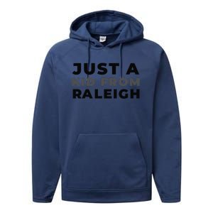 Us City American Just A From North Carolina Raleigh Performance Fleece Hoodie