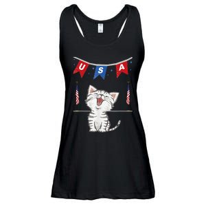 USA, Cat, American, Flag, Ladies Essential Flowy Tank