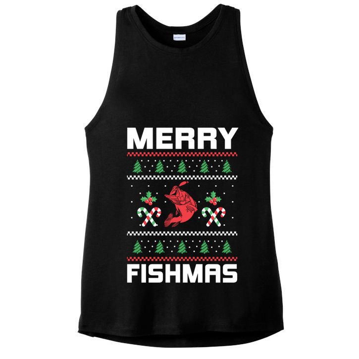 Ugly Christmas Angler Merry Fishmas Bass Fishing Lover Ladies PosiCharge Tri-Blend Wicking Tank