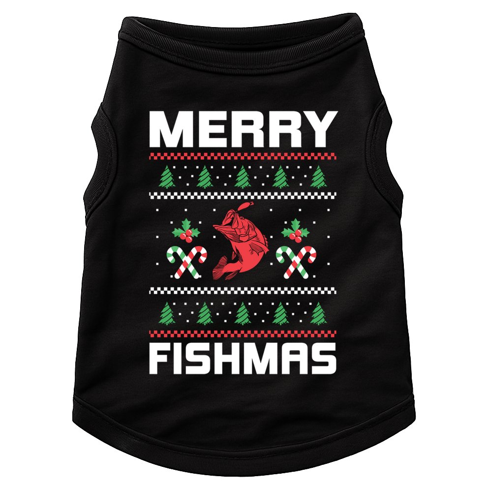 Ugly Christmas Angler Merry Fishmas Bass Fishing Lover Doggie Tank
