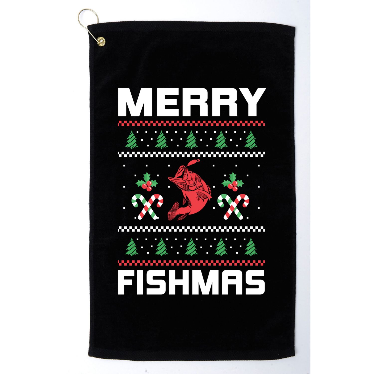 Ugly Christmas Angler Merry Fishmas Bass Fishing Lover Golf Towel