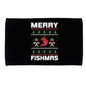 Ugly Christmas Angler Merry Fishmas Bass Fishing Lover Microfiber Hand Towel