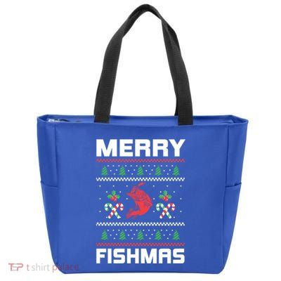 Ugly Christmas Angler Merry Fishmas Bass Fishing Lover Zip Tote Bag