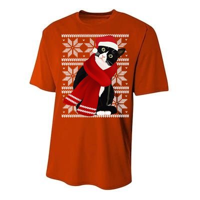 Ugly Christmas Black Cat Santa Hat Scarf Holiday Cute Performance Sprint T-Shirt