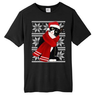 Ugly Christmas Black Cat Santa Hat Scarf Holiday Cute Tall Fusion ChromaSoft Performance T-Shirt