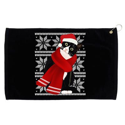 Ugly Christmas Black Cat Santa Hat Scarf Holiday Cute Grommeted Golf Towel