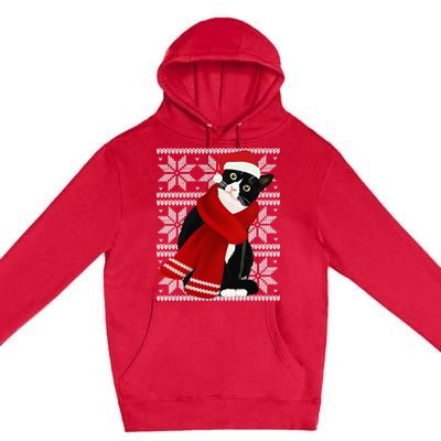 Ugly Christmas Black Cat Santa Hat Scarf Holiday Cute Premium Pullover Hoodie