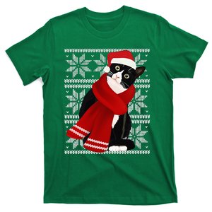 Ugly Christmas Black Cat Santa Hat Scarf Holiday Cute T-Shirt