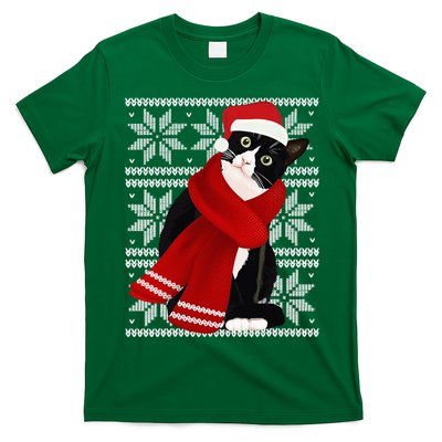 Ugly Christmas Black Cat Santa Hat Scarf Holiday Cute T-Shirt