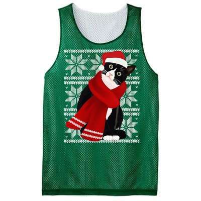 Ugly Christmas Black Cat Santa Hat Scarf Holiday Cute Mesh Reversible Basketball Jersey Tank