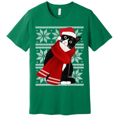 Ugly Christmas Black Cat Santa Hat Scarf Holiday Cute Premium T-Shirt