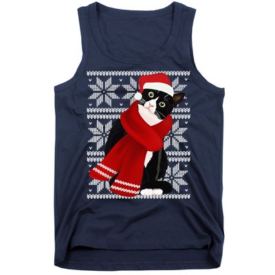 Ugly Christmas Black Cat Santa Hat Scarf Holiday Cute Tank Top