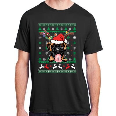 Ugly Christmas Boxer Dog Reindeer Light Christmas Pajama Adult ChromaSoft Performance T-Shirt