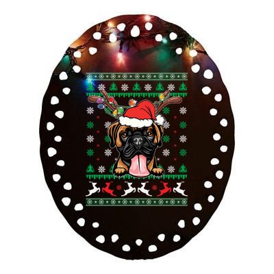 Ugly Christmas Boxer Dog Reindeer Light Christmas Pajama Ceramic Oval Ornament