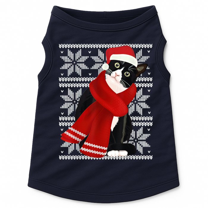 Ugly Christmas Black Cat Santa Hat Scarf Holiday Cute Doggie Tank