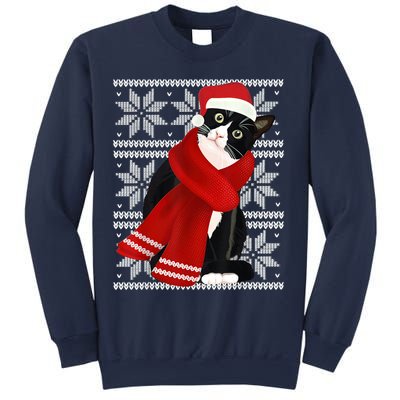 Ugly Christmas Black Cat Santa Hat Scarf Holiday Cute Sweatshirt