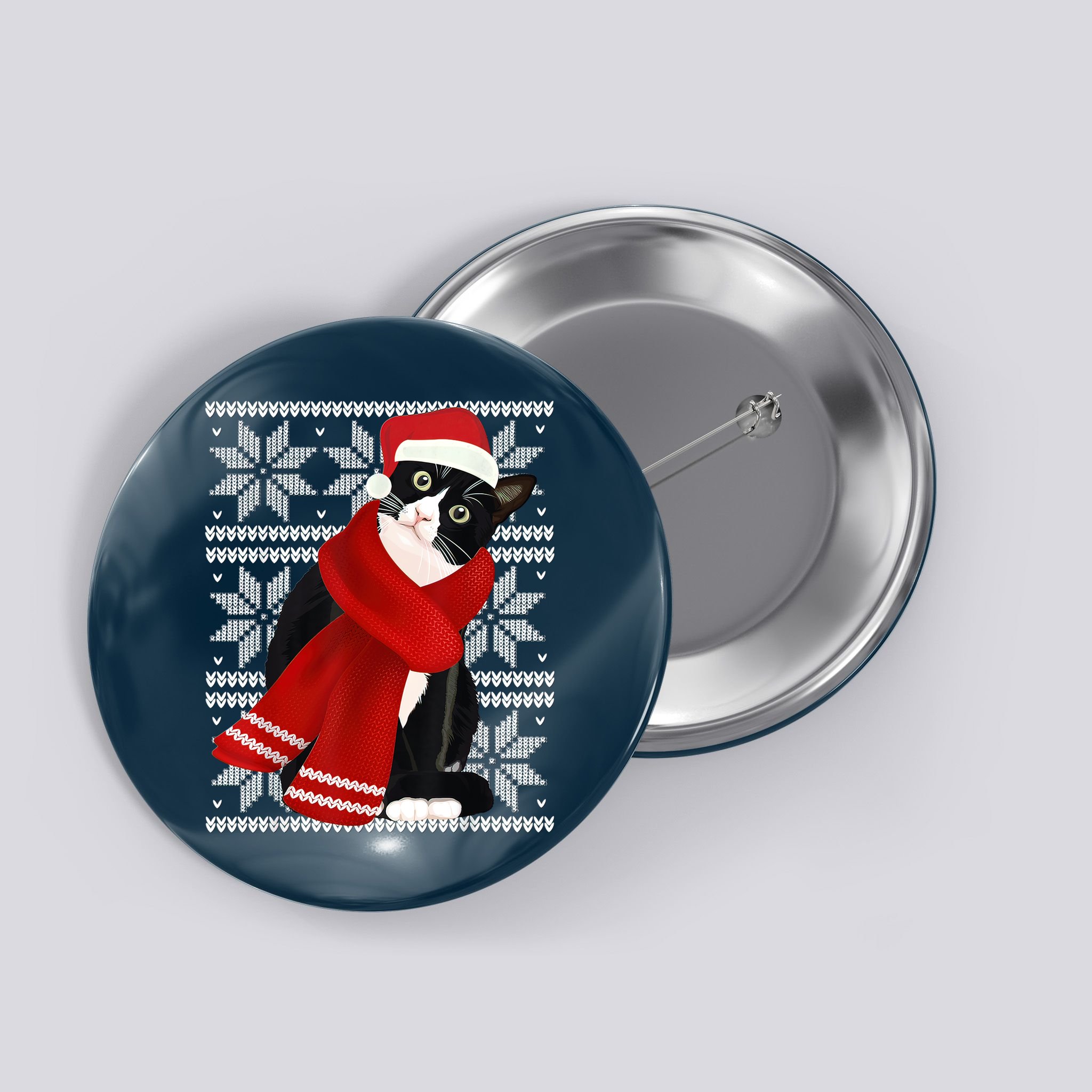 Ugly Christmas Black Cat Santa Hat Scarf Holiday Cute Button