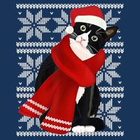 Ugly Christmas Black Cat Santa Hat Scarf Holiday Cute Button