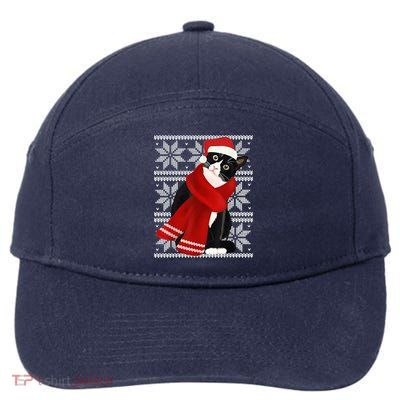 Ugly Christmas Black Cat Santa Hat Scarf Holiday Cute 7-Panel Snapback Hat