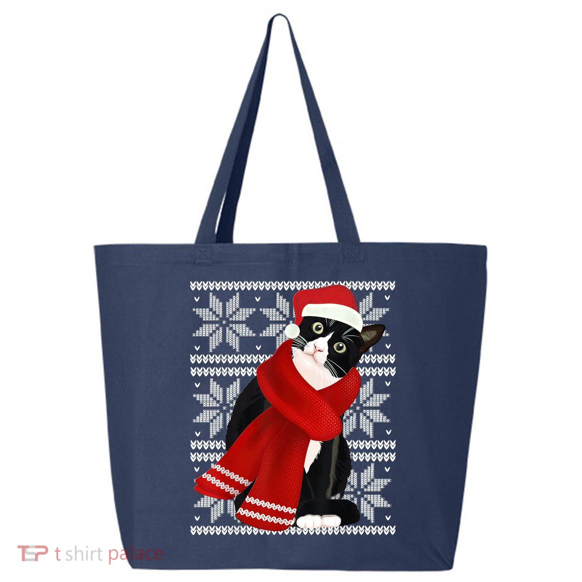 Ugly Christmas Black Cat Santa Hat Scarf Holiday Cute 25L Jumbo Tote