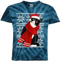 Ugly Christmas Black Cat Santa Hat Scarf Holiday Cute Kids Tie-Dye T-Shirt