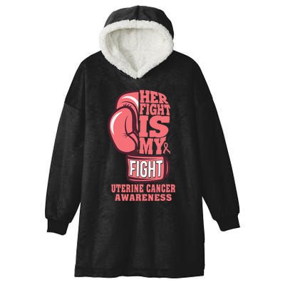 Uterine Cancer Boxing Her Fight Is My Fight Peach Ribbon Hooded Wearable Blanket