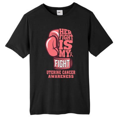 Uterine Cancer Boxing Her Fight Is My Fight Peach Ribbon Tall Fusion ChromaSoft Performance T-Shirt