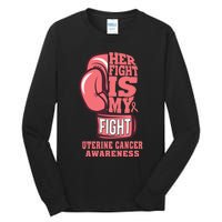 Uterine Cancer Boxing Her Fight Is My Fight Peach Ribbon Tall Long Sleeve T-Shirt