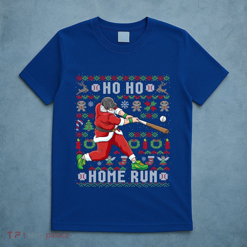 Ugly Christmas Baseball Ho Ho Home Run Funny Gift Meaningful Gift T-Shirt