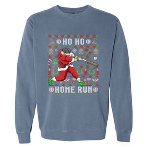 Ugly Christmas Baseball Ho Ho Home Run Funny Gift Cute Gift Garment-Dyed Sweatshirt