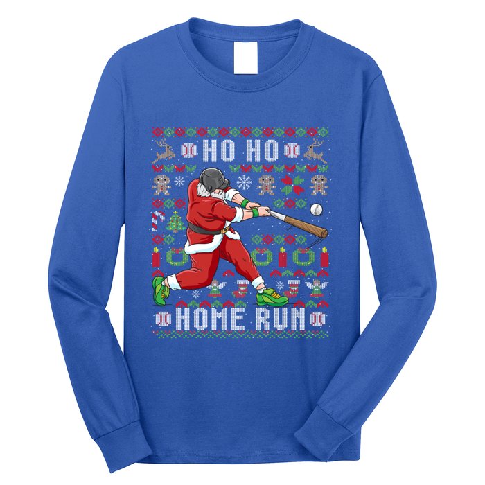 Ugly Christmas Baseball Ho Ho Home Run Funny Gift Cute Gift Long Sleeve Shirt