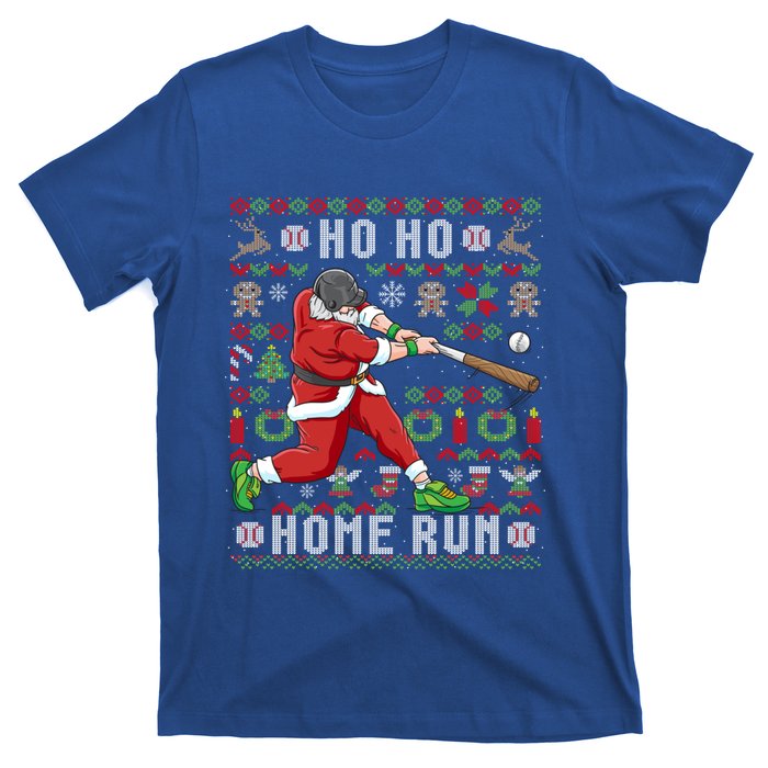 Ugly Christmas Baseball Ho Ho Home Run Funny Gift Cute Gift T-Shirt