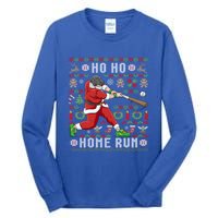 Ugly Christmas Baseball Ho Ho Home Run Funny Gift Cute Gift Tall Long Sleeve T-Shirt