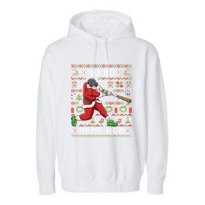 Ugly Christmas Baseball Ho Ho Home Run Funny Gift Cute Gift Garment-Dyed Fleece Hoodie