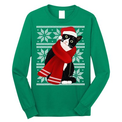 Ugly Christmas Black Cat Santa Hat Scarf X Mas Gift Long Sleeve Shirt