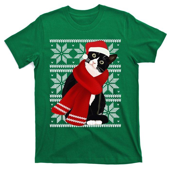 Ugly Christmas Black Cat Santa Hat Scarf X Mas Gift T-Shirt