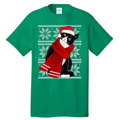 Ugly Christmas Black Cat Santa Hat Scarf X Mas Gift Tall T-Shirt