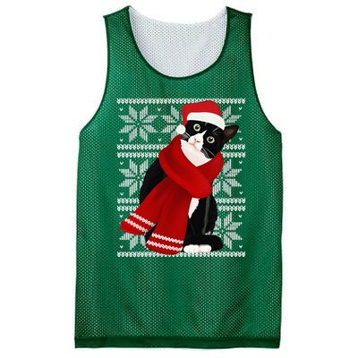 Ugly Christmas Black Cat Santa Hat Scarf X Mas Gift Mesh Reversible Basketball Jersey Tank