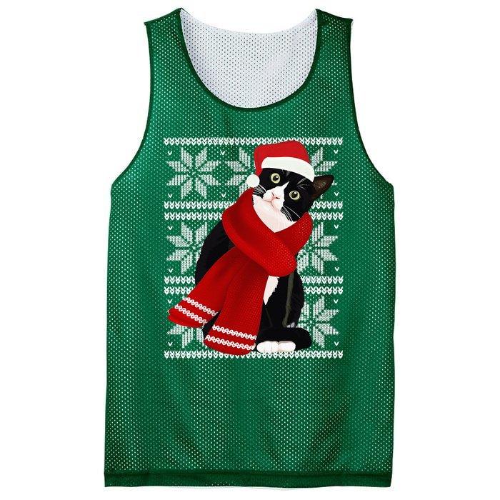 Ugly Christmas Black Cat Santa Hat Scarf X Mas Gift Mesh Reversible Basketball Jersey Tank