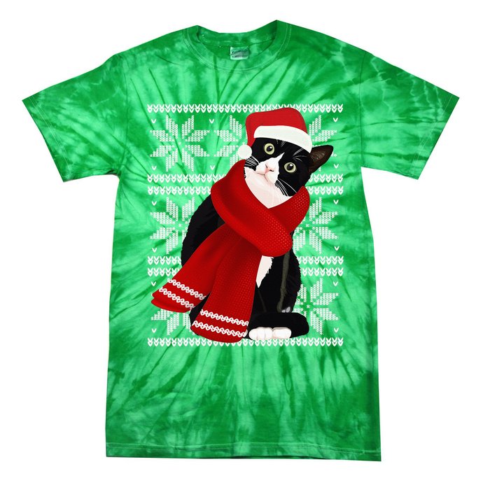 Ugly Christmas Black Cat Santa Hat Scarf X Mas Gift Tie-Dye T-Shirt