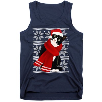 Ugly Christmas Black Cat Santa Hat Scarf X Mas Gift Tank Top