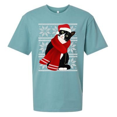 Ugly Christmas Black Cat Santa Hat Scarf X Mas Gift Sueded Cloud Jersey T-Shirt