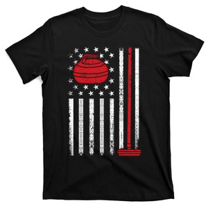 Usa Curler Broom Winter Ice Sports American Flag Curling Cool Gift T-Shirt