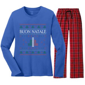 Ugly Christmas Buon Natale Christmas Italy Italians Women's Long Sleeve Flannel Pajama Set 