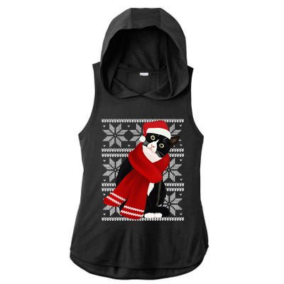 Ugly Christmas Black Cat Santa Hat Scarf Holiday Cute Ladies PosiCharge Tri-Blend Wicking Draft Hoodie Tank