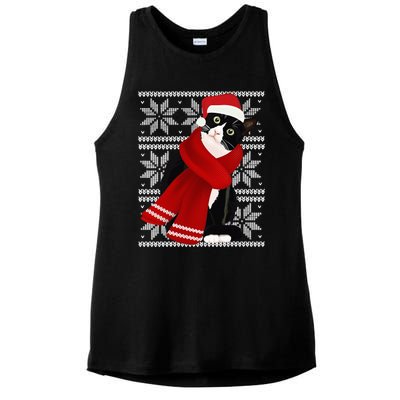 Ugly Christmas Black Cat Santa Hat Scarf Holiday Cute Ladies PosiCharge Tri-Blend Wicking Tank